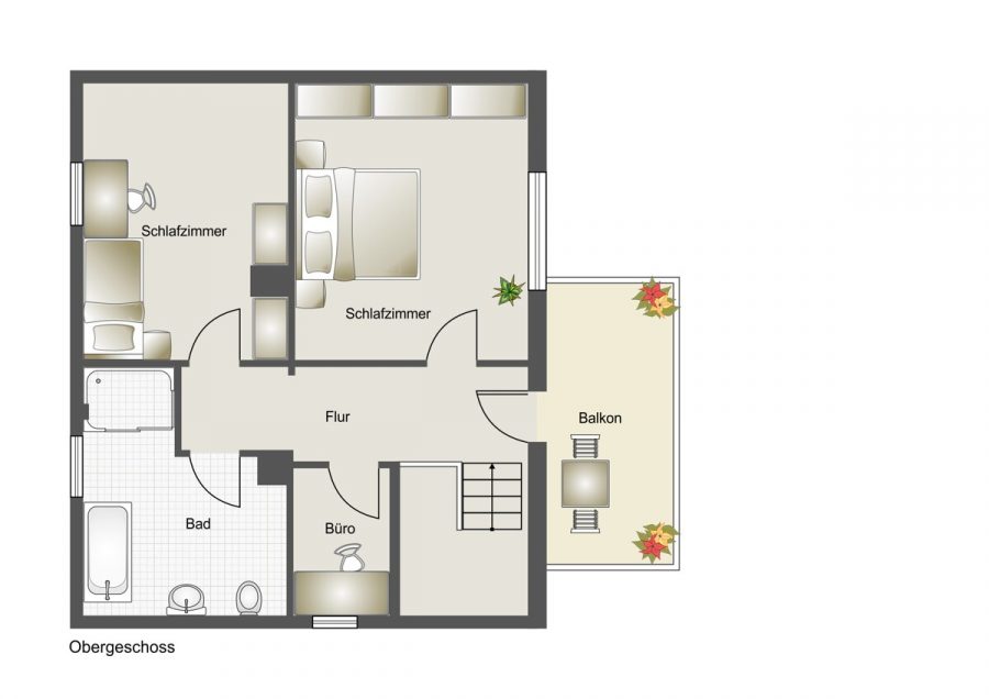 Charmantes Einfamilienhaus mit großzügiger Südterrasse in zentraler Lage - Grundriss Obergeschoss (77204)