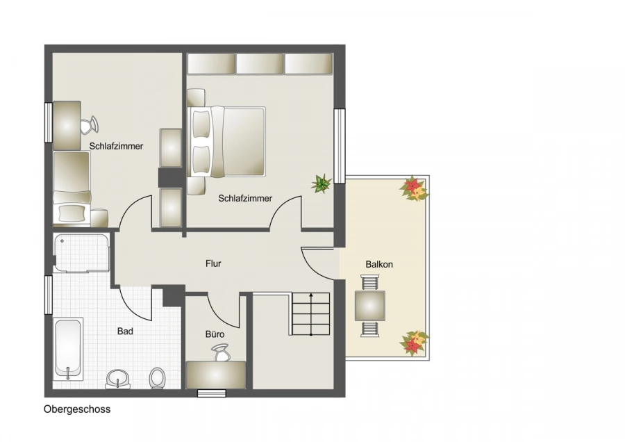 Charmantes Einfamilienhaus mit großzügiger Südterrasse in zentraler Lage - Grundriss Obergeschoss (80436)