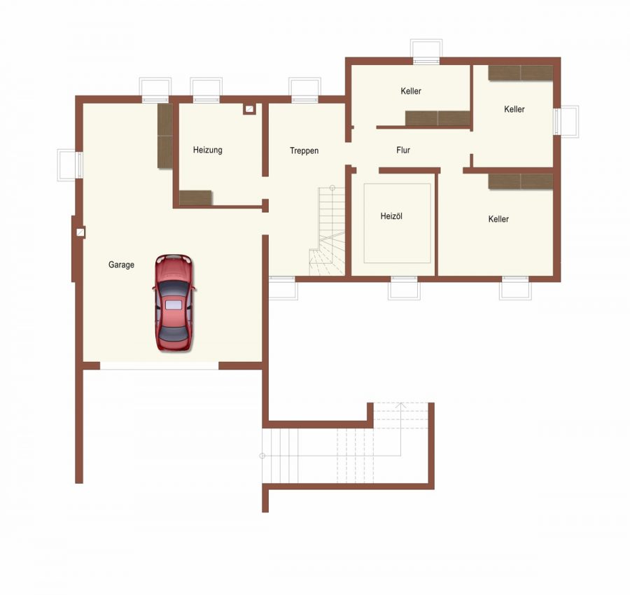 Charmanter Bungalow mit idyllischem Garten nahe den Weinbergen - Grundriss UG (76822)