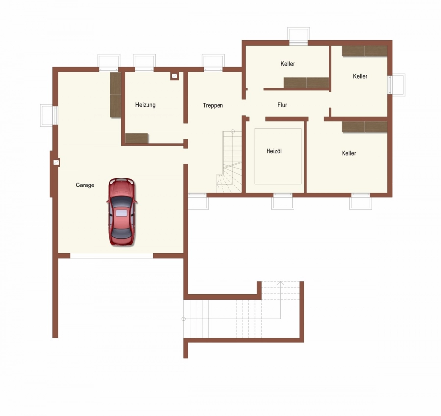 Charmanter Bungalow mit idyllischem Garten nahe den Weinbergen - Grundriss UG (80485)