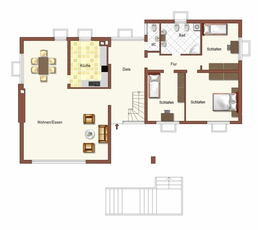 Charmanter Bungalow mit idyllischem Garten nahe den Weinbergen - Grundriss EG (80484)