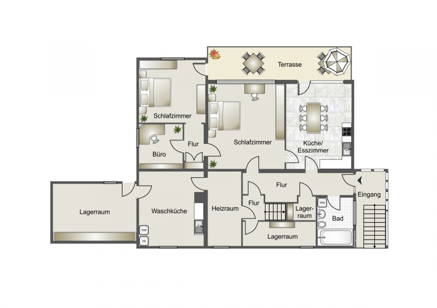 Ihr Rückzugsort in bester Aussichtslage – Modernes Einfamilienhaus mit Einliegerwohnung - Grundriss Gartengeschoss (76979)